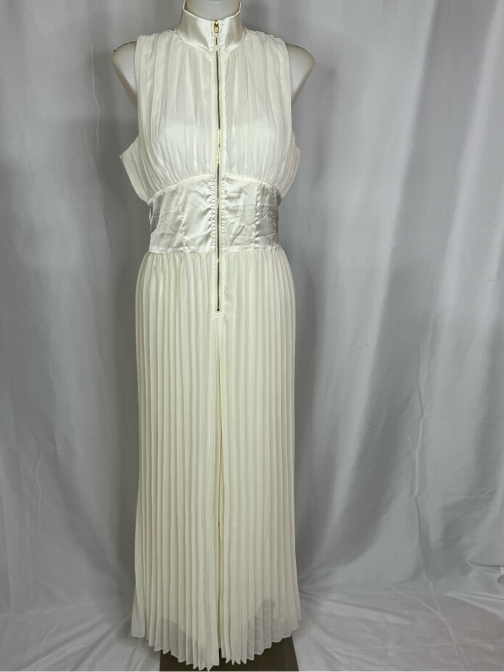 Cream White Sleeveless Pleated Wide Leg Jumpsuit